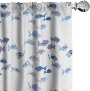 Ambesonne Animal Window Curtains, Little Fishes Watercolors Ocean Underwater Life Marine Theme Art, Lightweight Decor 2-Panel Set with Rod Pocket, Pair of - 28" x 84", Blue