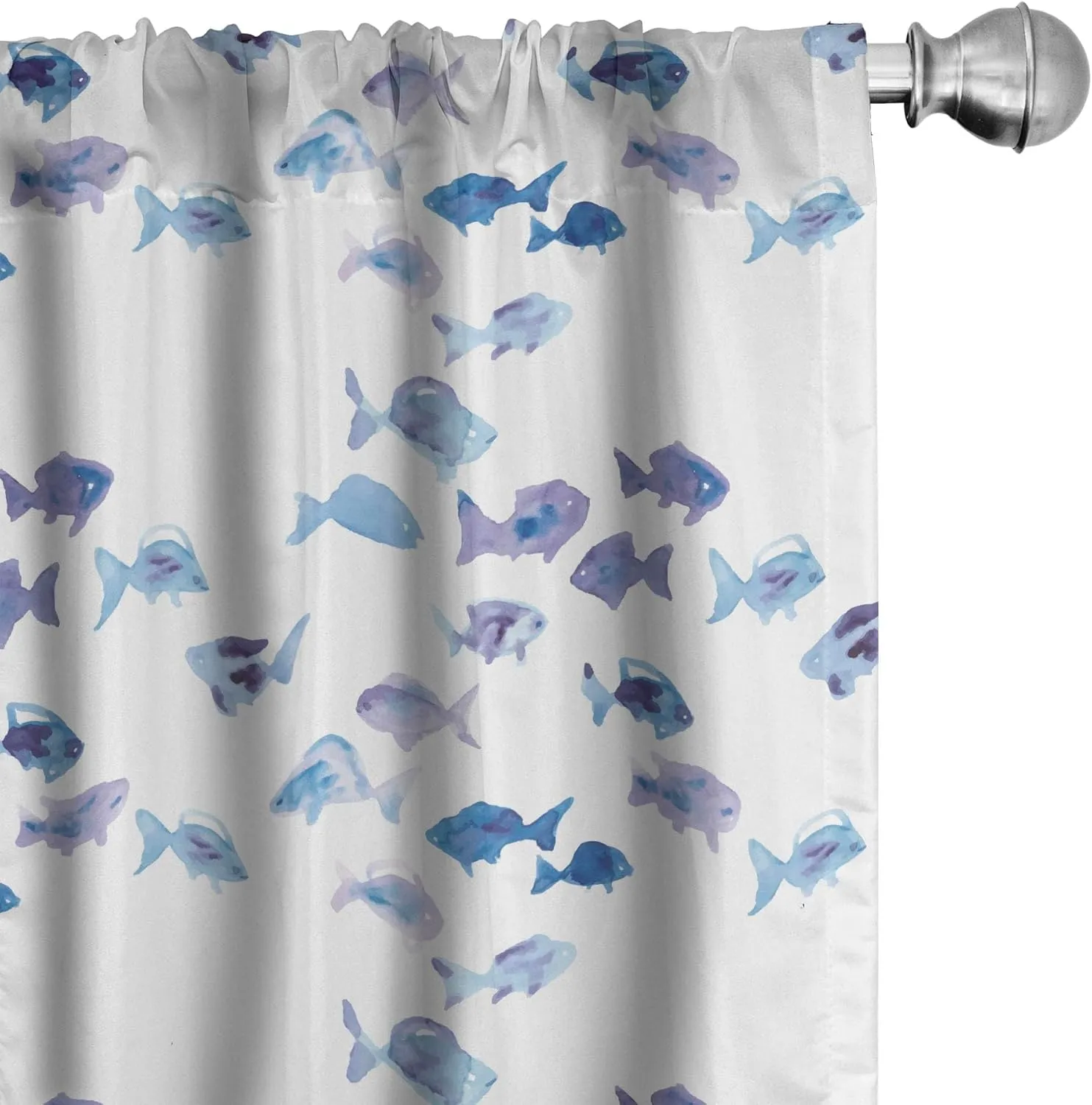 Ambesonne Animal Window Curtains, Little Fishes Watercolors Ocean Underwater Life Marine Theme Art, Lightweight Decor 2-Panel Set with Rod Pocket, Pair of - 28" x 84", Blue