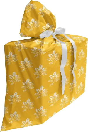Ambesonne Autumn Fabric Gift Bag, Simplistic Leaf Imprints Grunge Inspired Warm Tones Pattern Art Illustration, Present Sack for Parties Birthdays with 3 Ribbons, 27, Pale Orange White