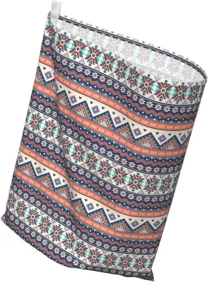 Ambesonne Aztec Gift Bag, Cultural Design of Horizontal Zigzags and Lines, Fabric Party Favor Pouch with 3 Ribbons, 27, Salmon Night Blue Tan