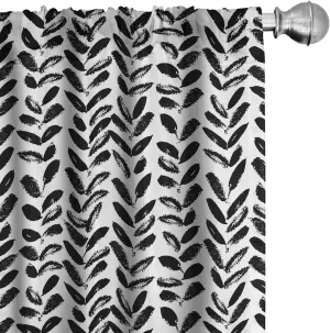 Ambesonne Black and White Window Curtains, Modern Grunge Botany Motif Monochrome Brush Paint Style Strokes, Lightweight Decor 2-Panel Set with Rod Pocket, Pair of - 28" x 63", White and Black