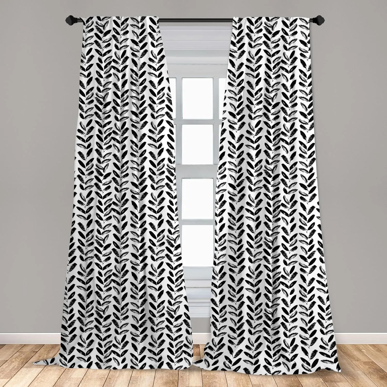Ambesonne Black and White Window Curtains, Modern Grunge Botany Motif Monochrome Brush Paint Style Strokes, Lightweight Decor 2-Panel Set with Rod Pocket, Pair of - 28" x 63", White and Black