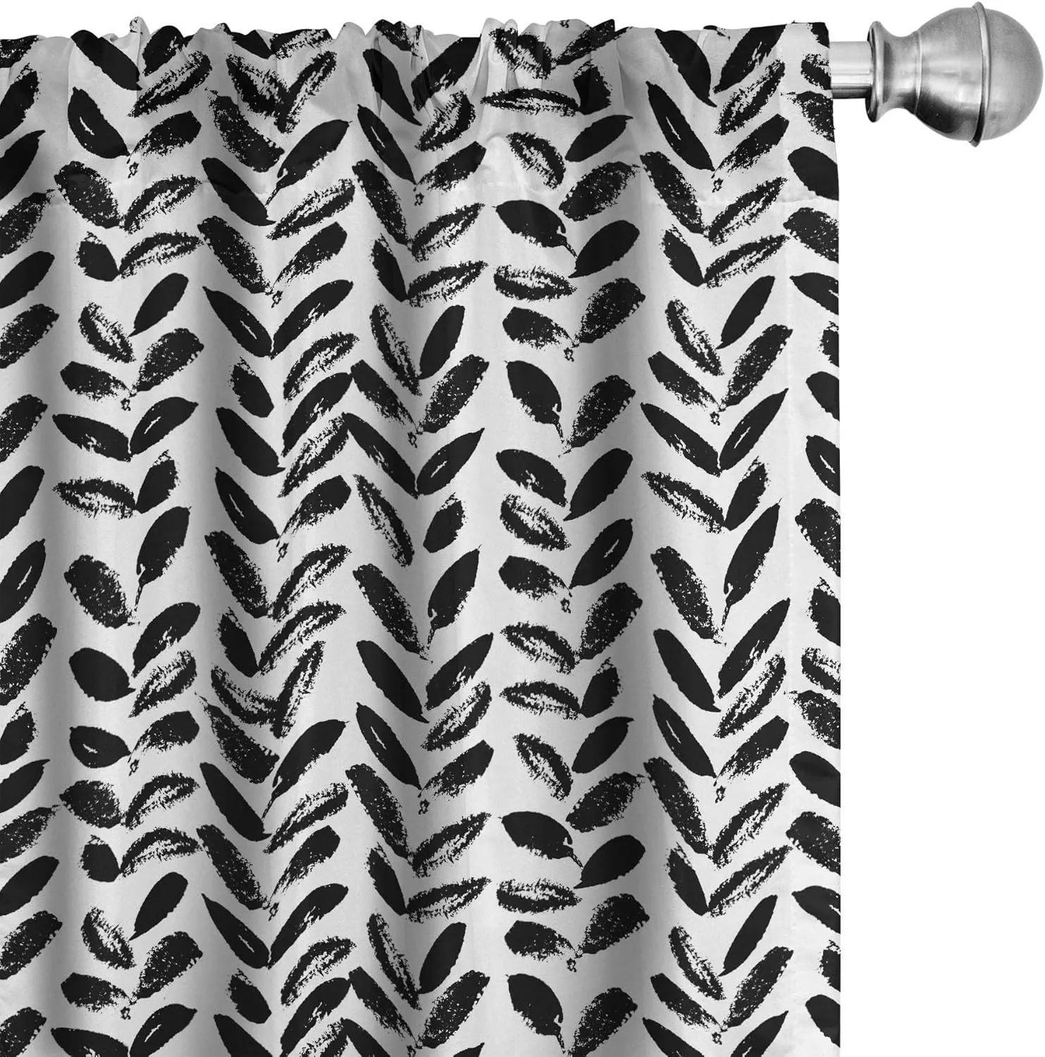 Ambesonne Black and White Window Curtains, Modern Grunge Botany Motif Monochrome Brush Paint Style Strokes, Lightweight Decor 2-Panel Set with Rod Pocket, Pair of - 28" x 63", White and Black