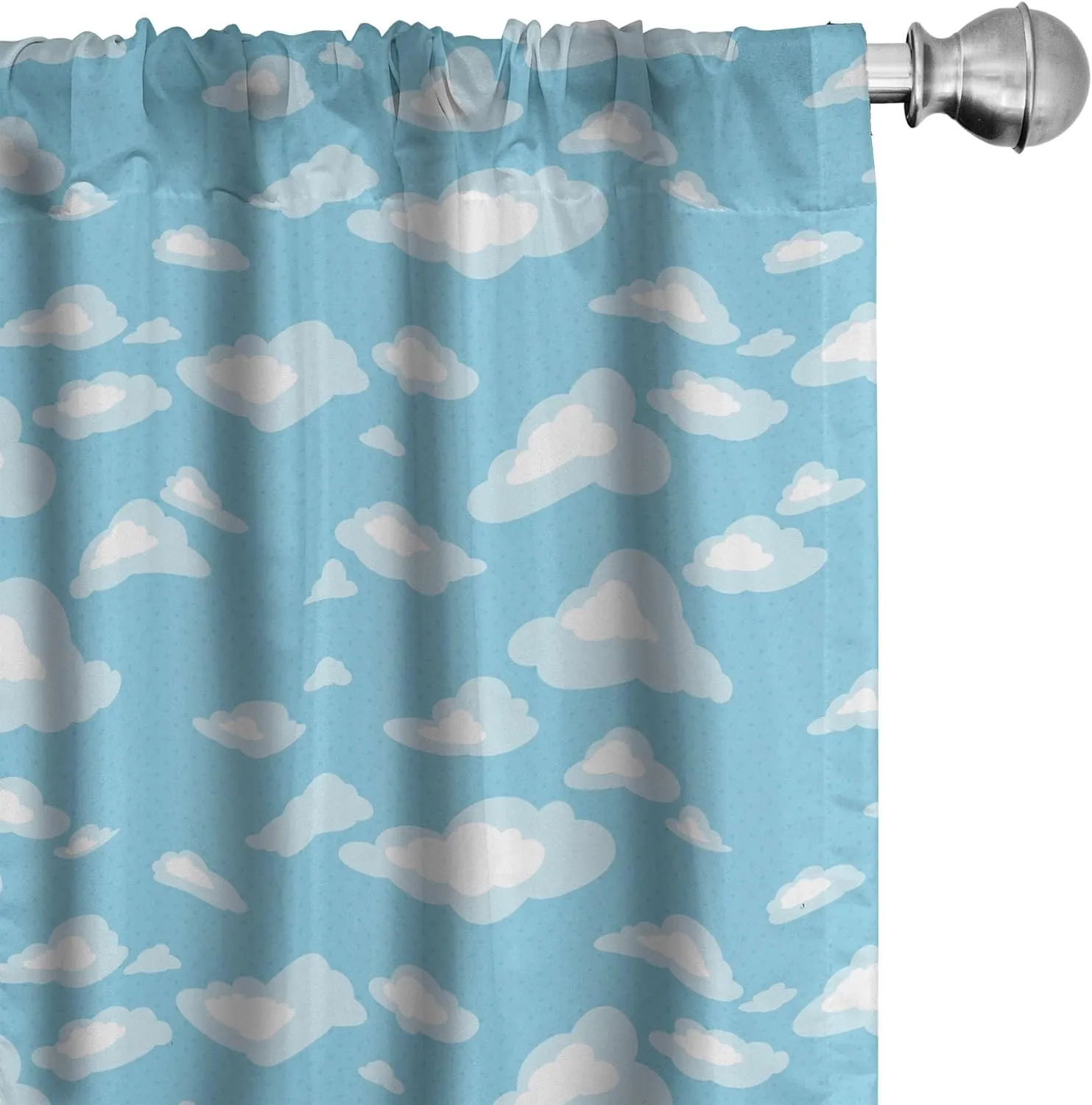 Ambesonne Blue and White Window Curtains Pack of 2, Cartoon Sky with Fluffy Clouds Clear Day Pattern, Lightweight Set with Rod Pocket, 4 Panels of - 28" x 84",Baby Blue