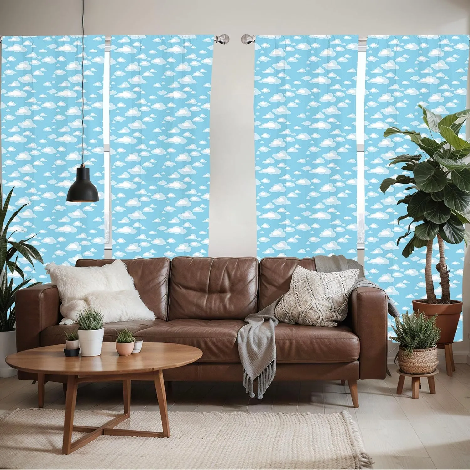 Ambesonne Blue and White Window Curtains Pack of 2, Cartoon Sky with Fluffy Clouds Clear Day Pattern, Lightweight Set with Rod Pocket, 4 Panels of - 28" x 84",Baby Blue