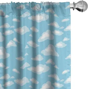 Ambesonne Blue and White Window Curtains Pack of 2, Cartoon Sky with Fluffy Clouds Clear Day Pattern, Lightweight Set with Rod Pocket, 4 Panels of - 28" x 84",Baby Blue