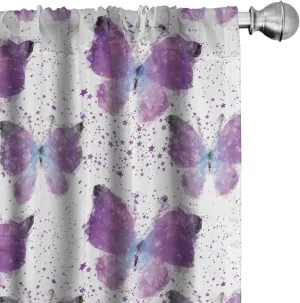 Ambesonne Butterfly Curtains, Surreal Star Patterned Background with Polygonal Butterflies Modern, Window Treatments 2 Panel Set for Living Room Bedroom, Pair of - 28" x 63", Blue Purple