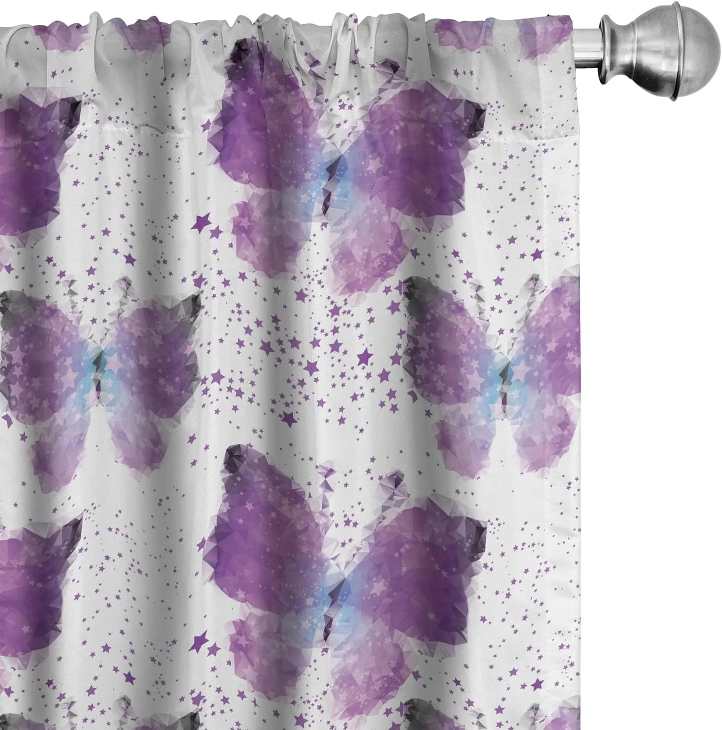 Ambesonne Butterfly Curtains, Surreal Star Patterned Background with Polygonal Butterflies Modern, Window Treatments 2 Panel Set for Living Room Bedroom, Pair of - 28" x 63", Blue Purple