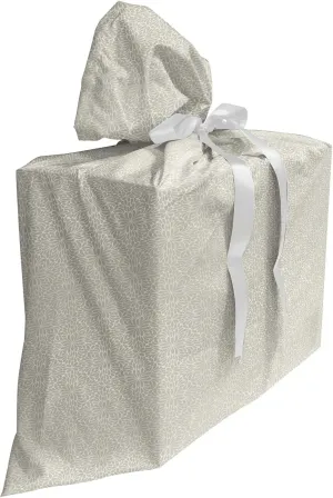 Ambesonne Damask Grey Gift Bag, Flourish Outline Symmetric Repetition with Leafy Details Lattice, Fabric Party Favor Pouch with 3 Ribbons, 27, Grey Yellow and White
