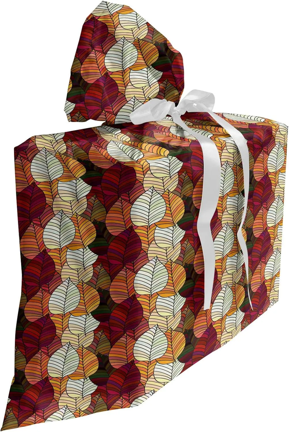 Ambesonne Fall Leaves Gift Bag, Graphical Interpretations of Striped Motifs Overlapping Print Design Abstract, Fabric Party Favor Pouch with 3 Ribbons, 27, Multicolor