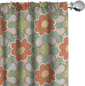 Ambesonne Floral Curtains, Print of Rhythmic Abstract Nostalgic 60's Flowers Petals Blossoms in Retro Tones, Window Treatments 2 Panel Set for Living Room Bedroom, Pair of - 28" x 84", Multicolor