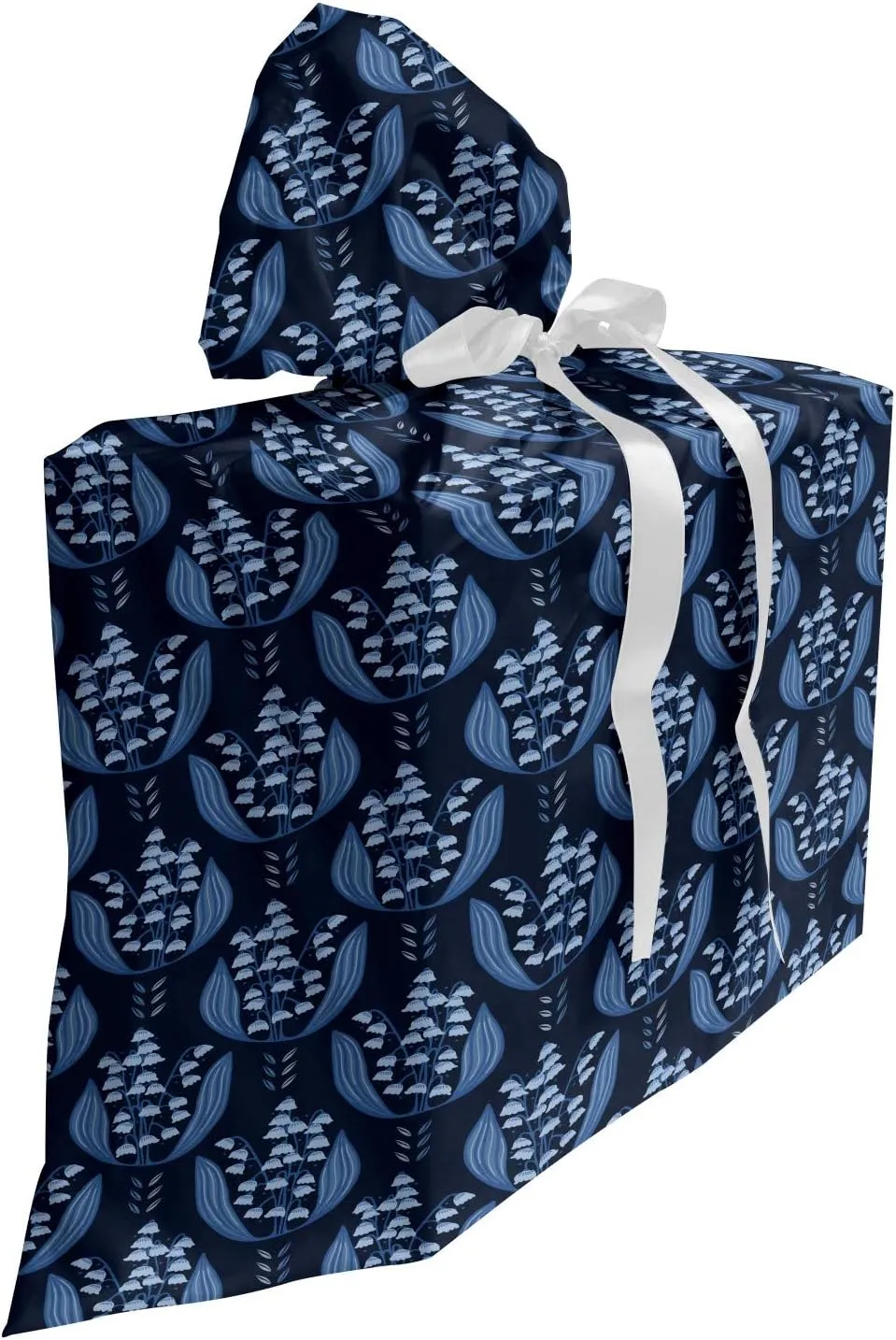 Ambesonne Floral Fabric Gift Bag, Demonstration of Vintage Style Garden Flowers and Leaves Meadow Field Plantation, Present Sack for Parties Birthdays with 3 Ribbons, 27, Dark Blue