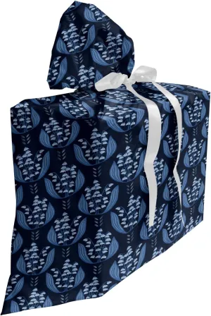 Ambesonne Floral Fabric Gift Bag, Demonstration of Vintage Style Garden Flowers and Leaves Meadow Field Plantation, Present Sack for Parties Birthdays with 3 Ribbons, 27, Dark Blue