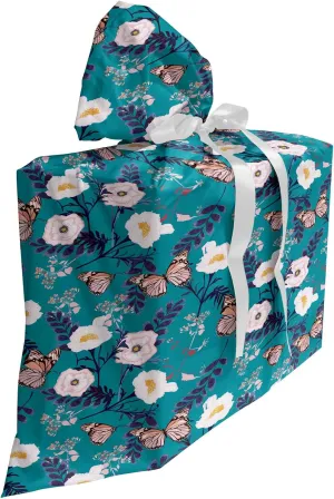 Ambesonne Floral Gift Bag, Vibrant Selective Color Palette Floral Pattern Butterflies Petals, Fabric Party Favor Pouch with 3 Ribbons, 27, Multicolor