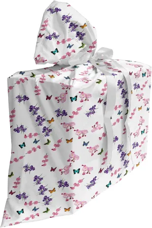 Ambesonne Flower Fabric Gift Bag, Butterflies and Wildflowers Pattern Blooming Summer Ornamentation Feminine Corsage, Present Sack for Parties Birthdays with 3 Ribbons, 27, Multicolor