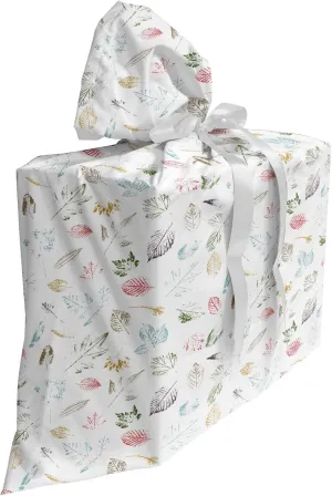 Ambesonne Foliage Fabric Gift Bag, Botanical Theme Leaf Imprints Various Autumn Elements Pattern Natural Art, Present Sack for Parties Birthdays with 3 Ribbons, 27, Multicolor