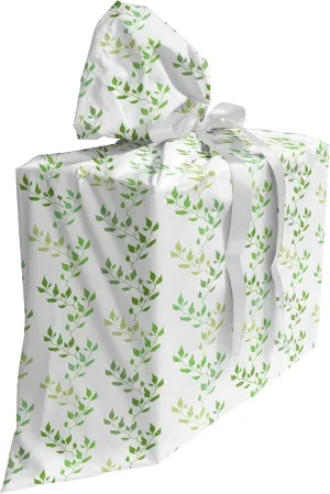 Ambesonne Leaf Gift Bag, Symmetrical Olive Leaves and Wavy Branches with Patterns Classical Illustration, Fabric Party Favor Pouch with 3 Ribbons, 27, Green