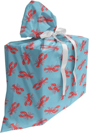 Ambesonne Nautical Fabric Gift Bag, Demonstration of Sea Organisms Repeated Lobsters Marine Life Animals, Present Sack for Parties Birthdays with 3 Ribbons, 27, Dark Coral and Blue