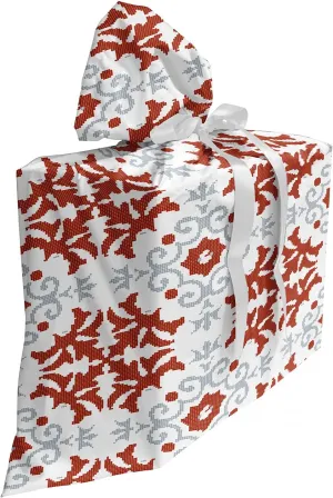 Ambesonne Retro Gift Bag, Spiral Curvy Plant Leaves in Folkloric Art Classic Ethnic Repetition, Fabric Party Favor Pouch with 3 Ribbons, 27, Blue Grey Vermilion White