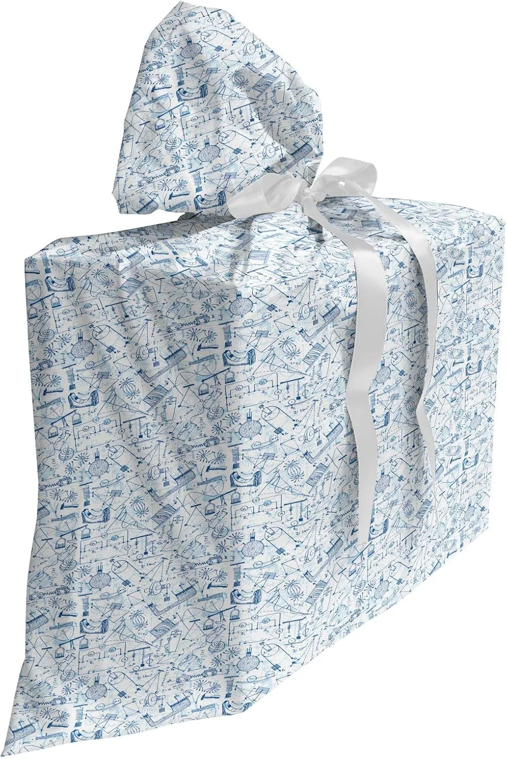 Ambesonne Science Fabric Gift Bag, Physics Themed Drawing a Pattern of Formulas Related to the Field Doodle Art, Present Sack for Parties Birthdays with 3 Ribbons, 27, Blue Pale Blue