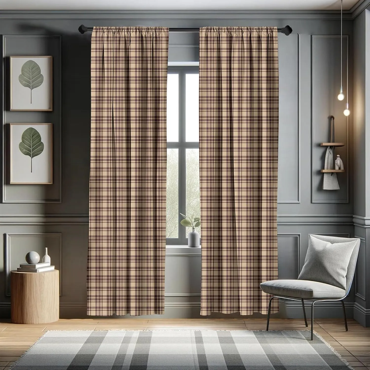 Ambesonne Tan and Brown Curtains, Old Fashioned Check Plaid Pattern Scottish Tartan Inspired Geometric Design, Window Treatments 2 Panel Set for Living Room Bedroom, Pair of - 28" x 63", Brown Tan