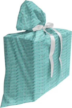 Ambesonne Teal Fabric Gift Bag, Cultural Symmetrical Design Themed Pattern, Present Sack for Parties Birthdays with 3 Ribbons, 27, Turquoise Grey White