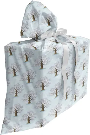 Ambesonne Trees Gift Bag, Rhythmic Romantic Oak Forest in Muted Pastel Tones Pattern, Fabric Party Favor Pouch with 3 Ribbons, 27, Pale Blue Sepia