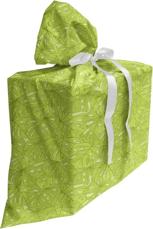 Ambesonne Tropic Gift Bag, Doodle Stylize Pattern of Overlap Monstera Leaves Hawaiian Foliage, Fabric Party Favor Pouch with 3 Ribbons, 27, Apple Green Olive Green