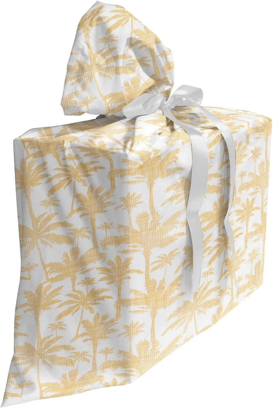Ambesonne Tropical Fabric Gift Bag, Demonstration of Palm Leaves on a Plain Background Exotic Hawaiian Feels, Present Sack for Parties Birthdays with 3 Ribbons, 27, Pastel Brown White