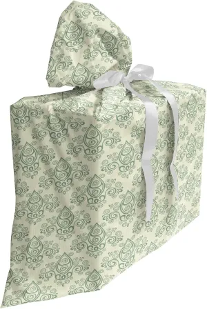 Ambesonne Vintage Gift Bag, Flourishes Drawn by Hand Floral Details Victorian Inspired Ornaments, Fabric Party Favor Pouch with 3 Ribbons, 27, Cream and Laurel Green