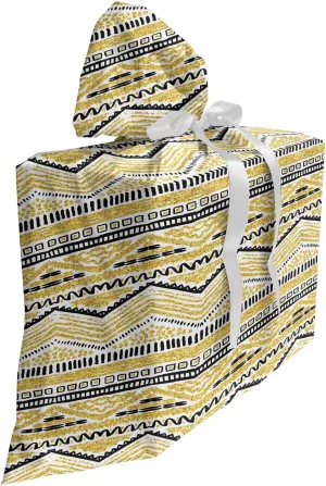 Ambesonne Yellow and Black Gift Bag, Prehistoric Design with Zig Zag Lines Stripes Chevron, Fabric Party Favor Pouch with 3 Ribbons, 27, Yellow Black and White
