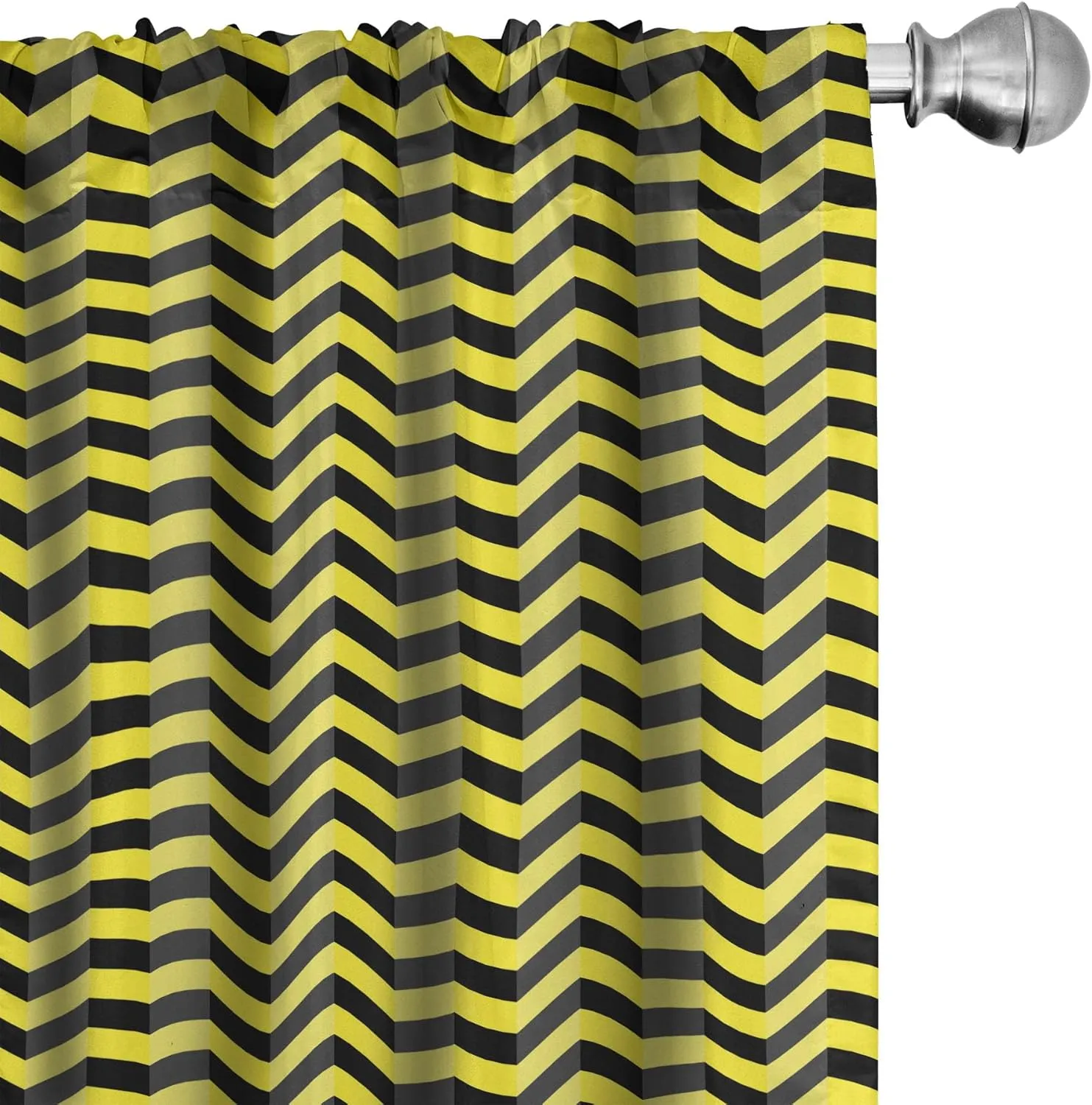 Ambesonne Yellow Chevron Curtains, Black and Yellow Chevron Pattern Danger Hazard Warning Sign Stripes Zigzag, Window Treatments 2 Panel Set for Living Room Bedroom, Pair of - 28" x 84", Black Yellow