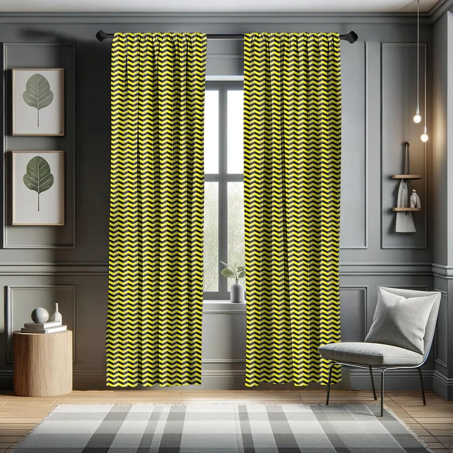 Ambesonne Yellow Chevron Curtains, Black and Yellow Chevron Pattern Danger Hazard Warning Sign Stripes Zigzag, Window Treatments 2 Panel Set for Living Room Bedroom, Pair of - 28" x 84", Black Yellow