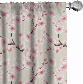 Ambesonne East Window Curtains, Japanese Flowering Cherry Blossom Symbolic Coming of Spring Season Eastern Inspired, Lightweight Decor 2-Panel Set with Rod Pocket, Pair of - 28" x 84", Beige Rose