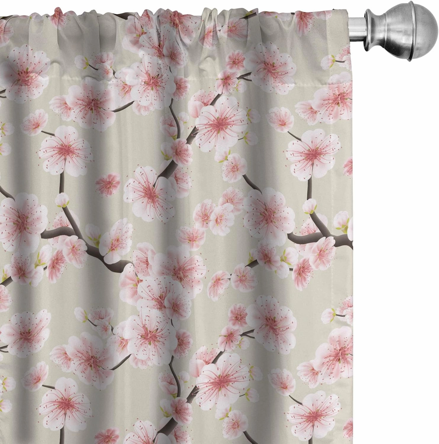 Ambesonne East Window Curtains, Japanese Flowering Cherry Blossom Symbolic Coming of Spring Season Eastern Inspired, Lightweight Decor 2-Panel Set with Rod Pocket, Pair of - 28" x 84", Beige Rose