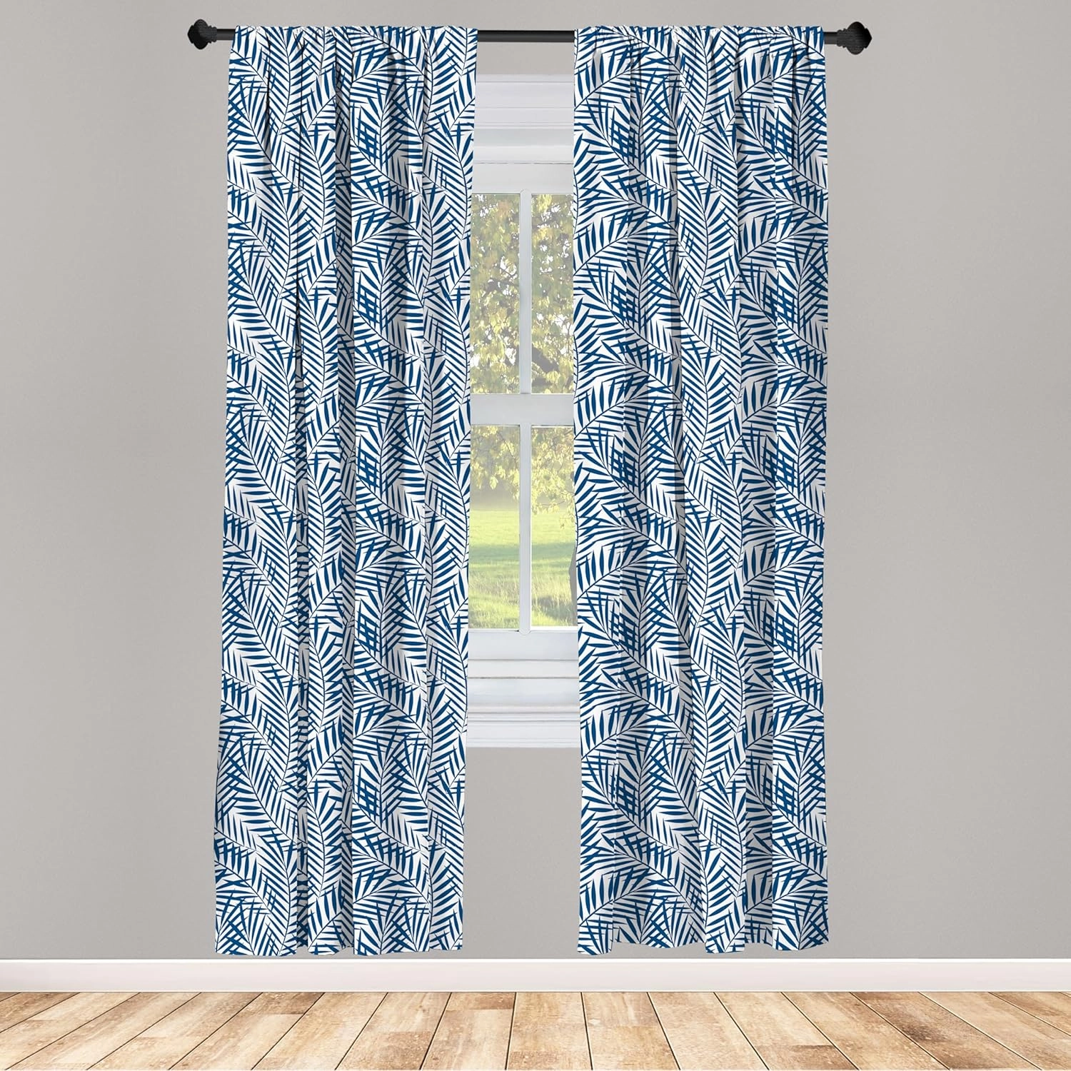 Ambesonne Leaf Print Window Curtain Panels 4 Pack, Tropical Rainforest Inspirations Blue Palm Tree Leaves Abstract Exotic Nature, Lightweight Set with Rod Pocket, 4 Panels of - 28"x95", White Blue