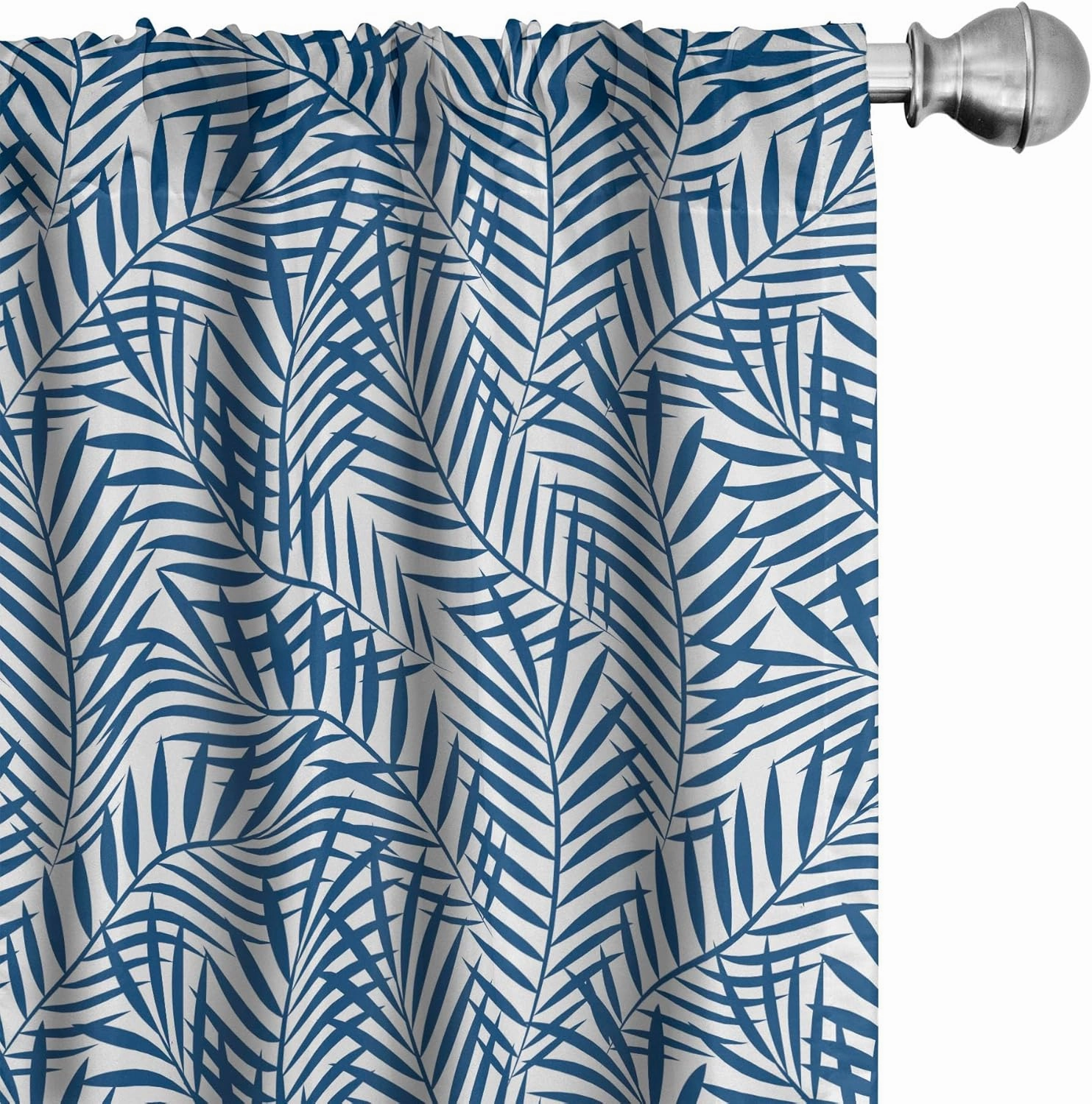 Ambesonne Leaf Print Window Curtain Panels 4 Pack, Tropical Rainforest Inspirations Blue Palm Tree Leaves Abstract Exotic Nature, Lightweight Set with Rod Pocket, 4 Panels of - 28"x95", White Blue