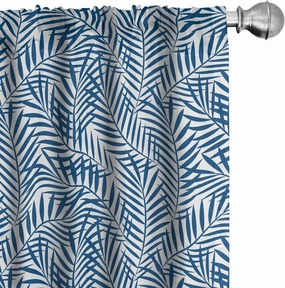 Ambesonne Leaf Print Window Curtain Panels 4 Pack, Tropical Rainforest Inspirations Blue Palm Tree Leaves Abstract Exotic Nature, Lightweight Set with Rod Pocket, 4 Panels of - 28"x95", White Blue