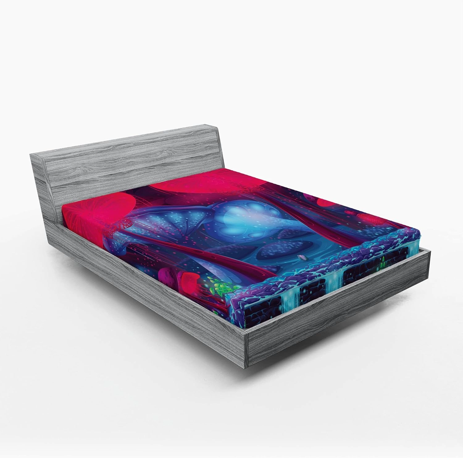 Ambesonne Mushroom Fitted Sheet, Magic Mushrooms Vibrant Neon Design Graphic Image Enchanted Forest Theme Print, Soft Decorative Fabric Bedding All-Round Elastic Pocket, Queen Size, Hot Pink Violet