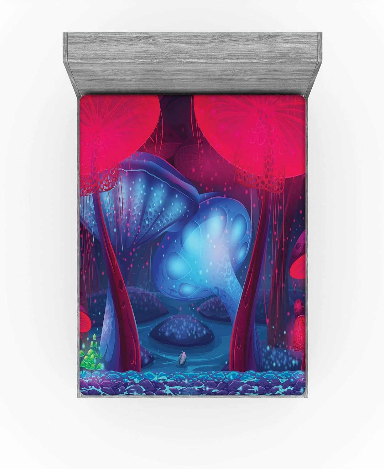 Ambesonne Mushroom Fitted Sheet, Magic Mushrooms Vibrant Neon Design Graphic Image Enchanted Forest Theme Print, Soft Decorative Fabric Bedding All-Round Elastic Pocket, Queen Size, Hot Pink Violet