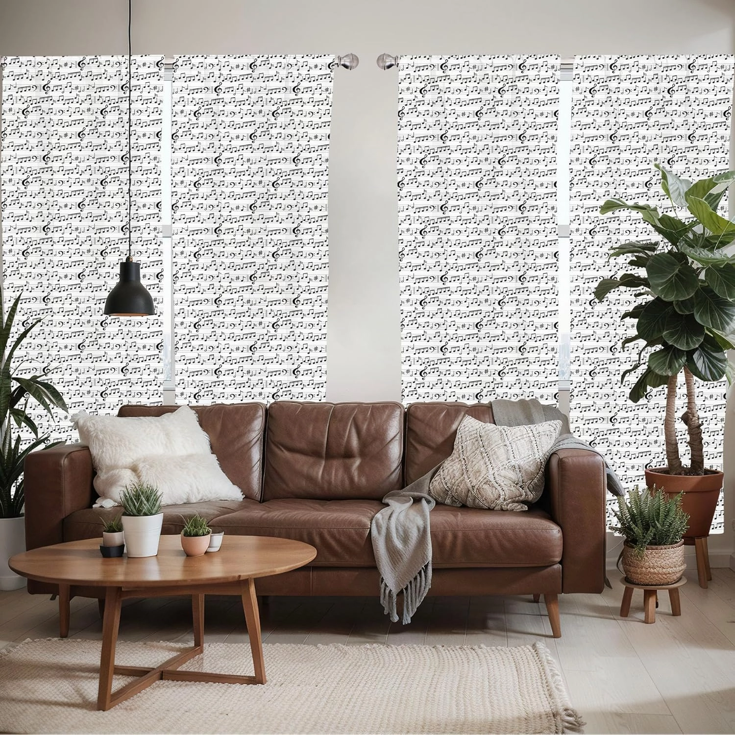 Ambesonne Music Window Curtains Pack of 2, Abstract Style Professional Pattern Notes and Clef Sheet Play Writing Print, Lightweight Set with Rod Pocket, 4 Panels of - 28" x 84", Black and White