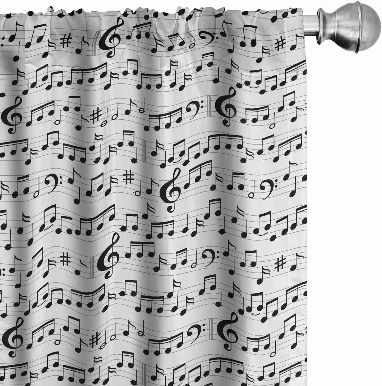 Ambesonne Music Window Curtains Pack of 2, Abstract Style Professional Pattern Notes and Clef Sheet Play Writing Print, Lightweight Set with Rod Pocket, 4 Panels of - 28" x 84", Black and White