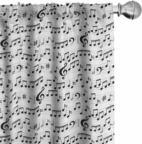 Ambesonne Music Window Curtains Pack of 2, Abstract Style Professional Pattern Notes and Clef Sheet Play Writing Print, Lightweight Set with Rod Pocket, 4 Panels of - 28" x 84", Black and White