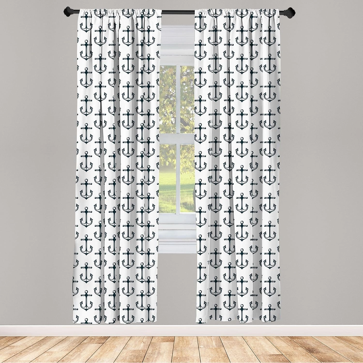 Ambesonne Nautical Window Curtains Pack of 2, Marine Themed Oceanic Sailing Element Travel Ship Yacht Safety, Lightweight Set with Rod Pocket, 4 Panels of - 28" x 63",Petrol Blue