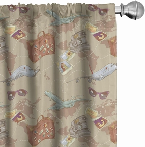Ambesonne Travel Curtains, Repeating Pattern with Plane Bag Camera and World Map Vintage Retro Style Print, Window Treatments 2 Panel Set for Living Room Bedroom, Pair of - 28" x 63", Multicolor