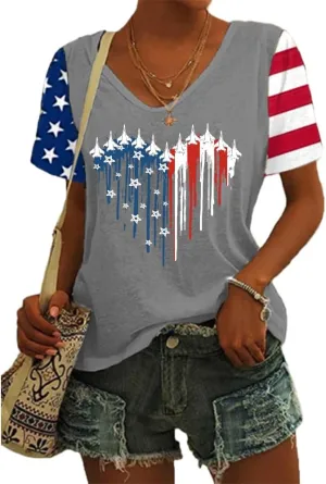 American Flag Fighter Jet Airplane Shirt 4th of July Plane Air Force Shirt Red White Blue Patriotic USA Flag Tops