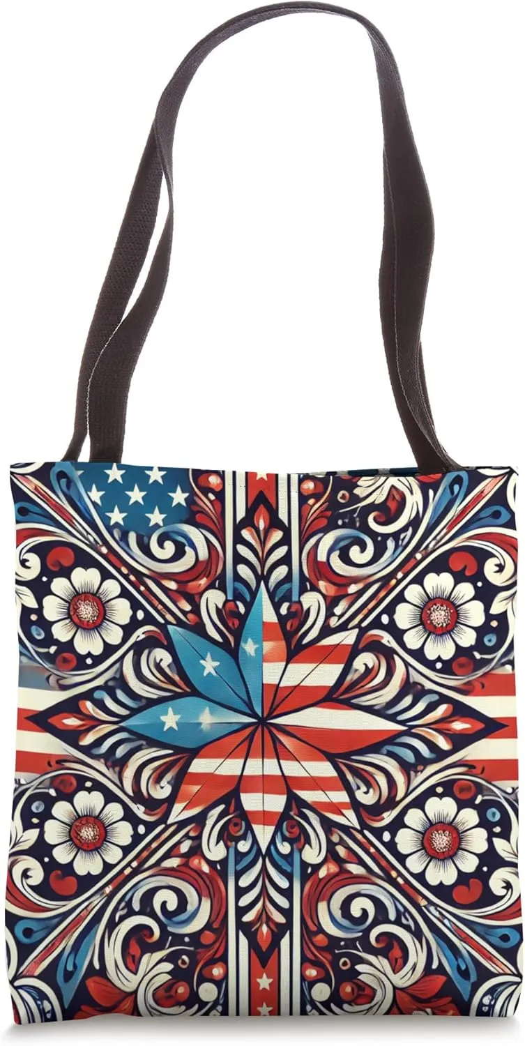 American Flag Polish Folk Art Pattern Tote Bag