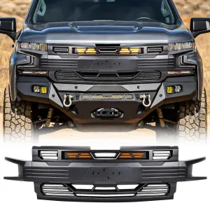 American Modified LED Armor Grille with Lights for 2019-2021 Chevy Silverado 1500, Matte Black