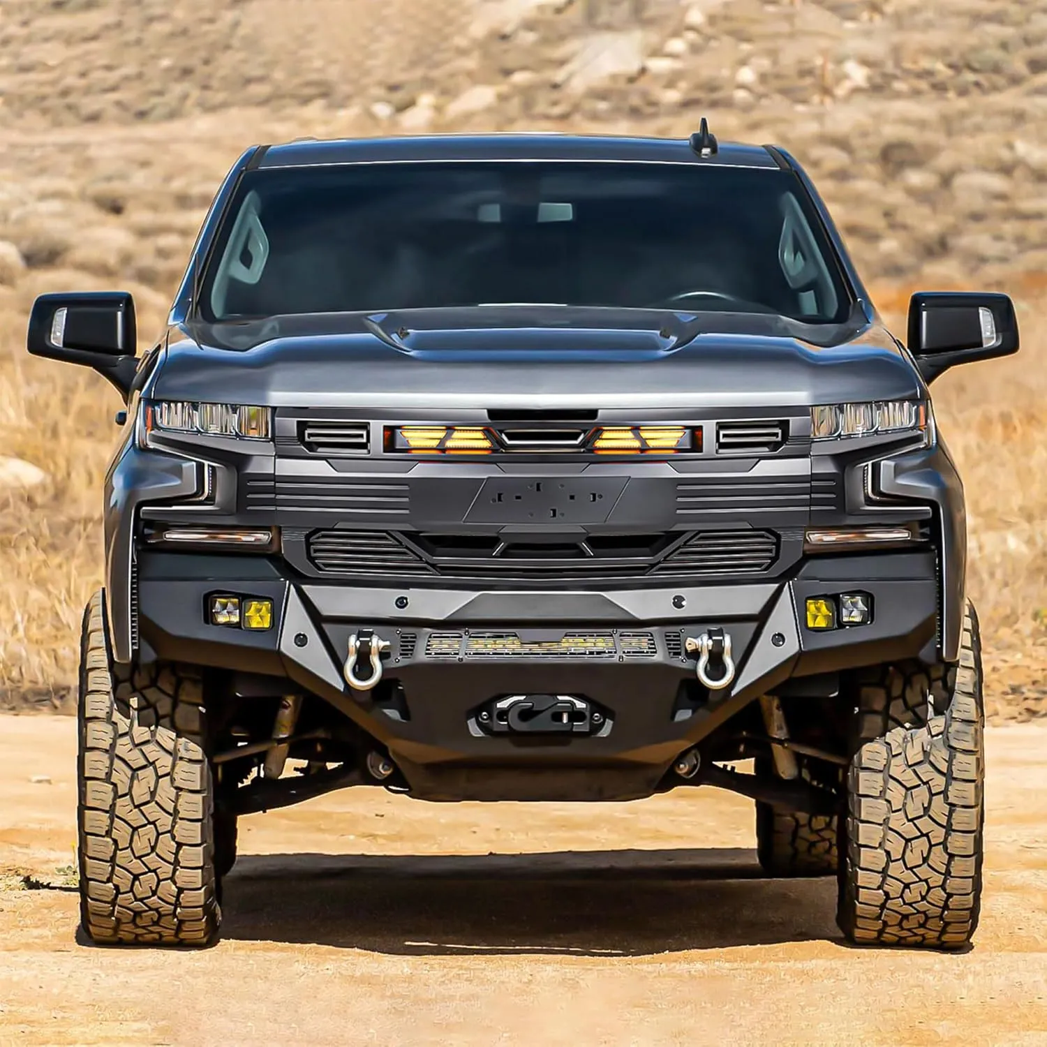 American Modified LED Armor Grille with Lights for 2019-2021 Chevy Silverado 1500, Matte Black