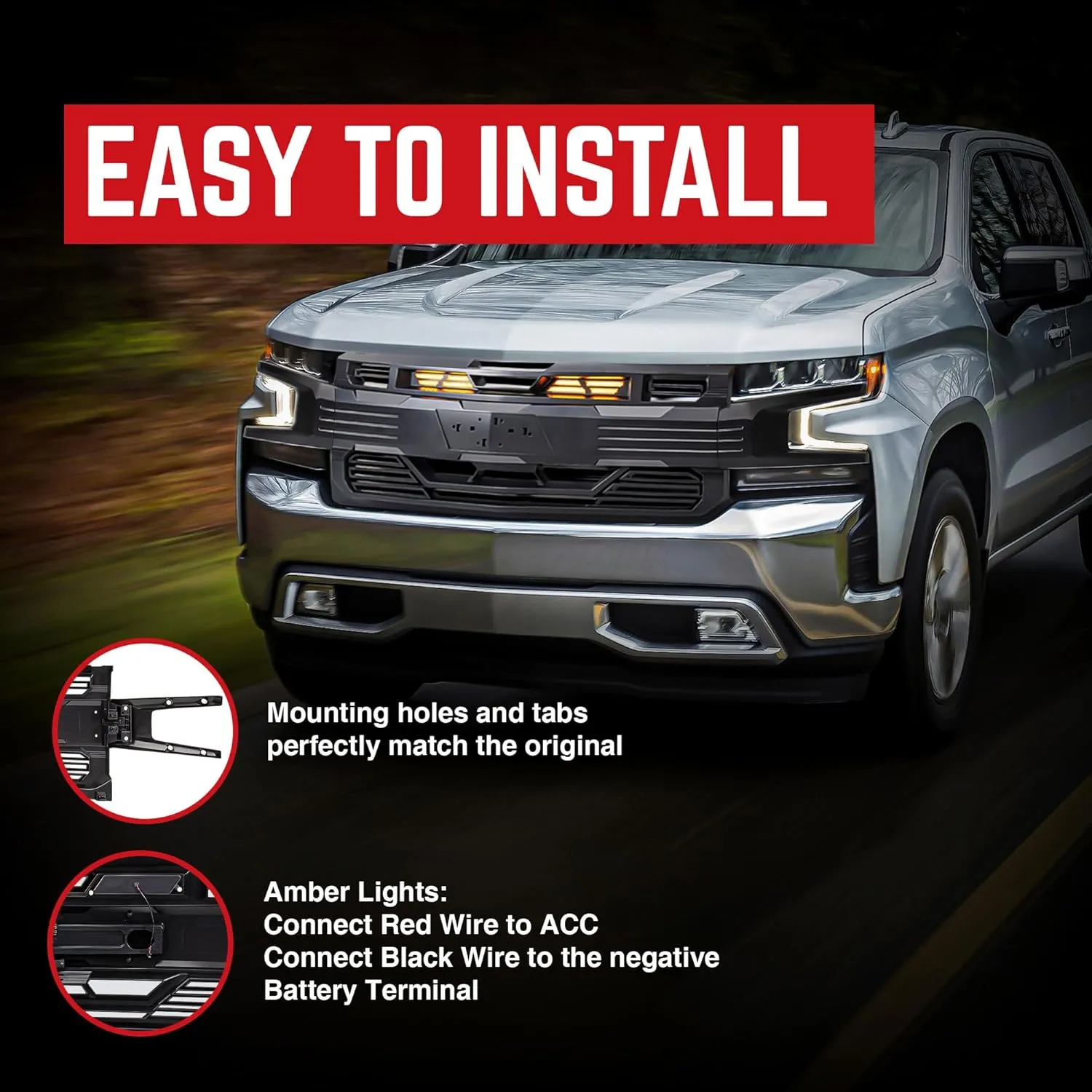 American Modified LED Armor Grille with Lights for 2019-2021 Chevy Silverado 1500, Matte Black